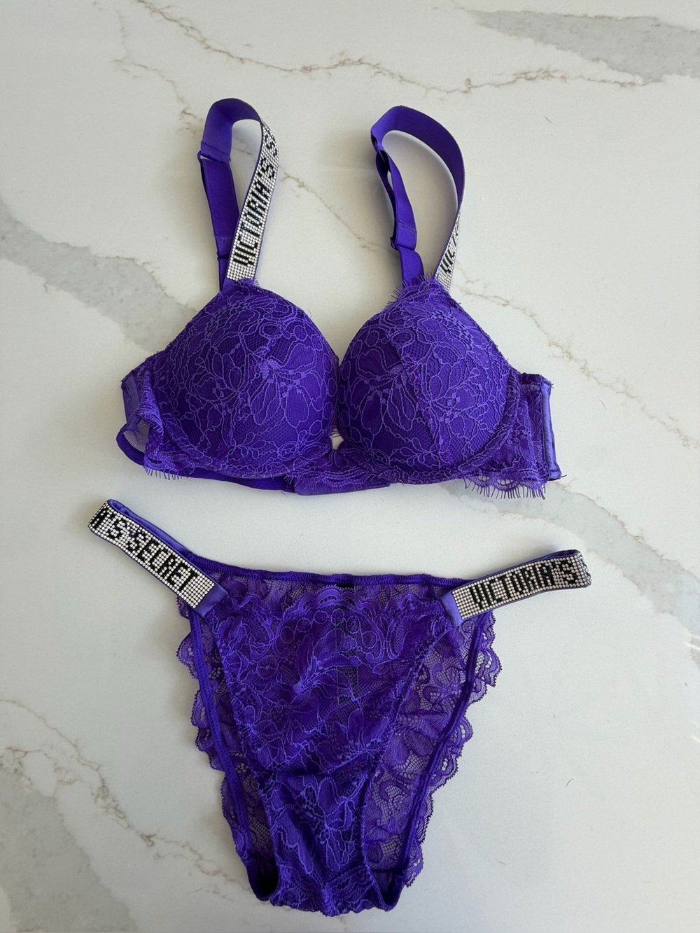 Victoria's Secret Shine Strap Very Sexy Push Up Bra 32B & Shine Strap Panty Set